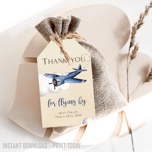 Airplane Favor Tags for Baby Shower, Baby Shower Thank you, Editable DIY,  Instant download