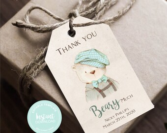 Thank You, Favor Tags, Teddy Bear Picnic, 1st Birthday, DIY Favor Tags, Editable Instant Download