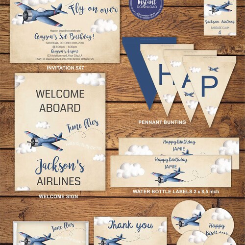 Airplane Birthday Party Bundle Printable Airplane Birthday - Etsy