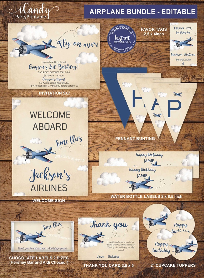 Airplane Birthday Party Bundle Printable Airplane Birthday - Etsy