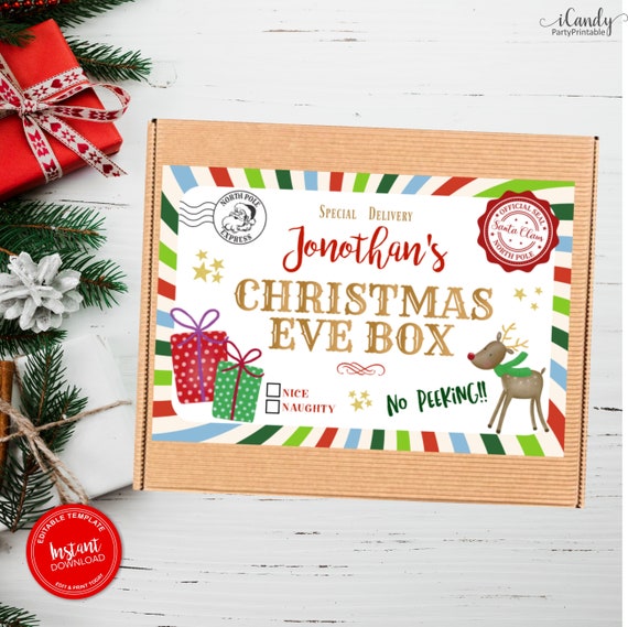Christmas Eve Box Label, Editable Christmas Eve Box, Night Before Christmas, Christmas Eve Tradition, Instant Download Il_570xn