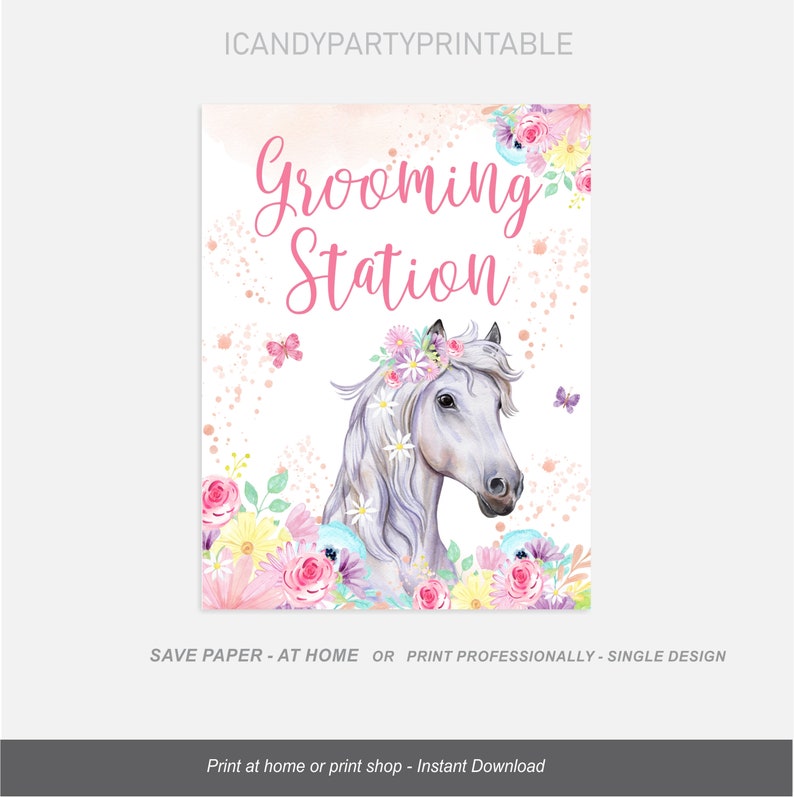 Horse Grooming Station Sign, Birthday Sign, Editable Sign, Printable Instant Download, image 3