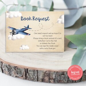 Vliegtuig babyshowerboeken voor baby, Afdrukbaar boekverzoekkaart, bewerkbare afdrukbaar, Instant download