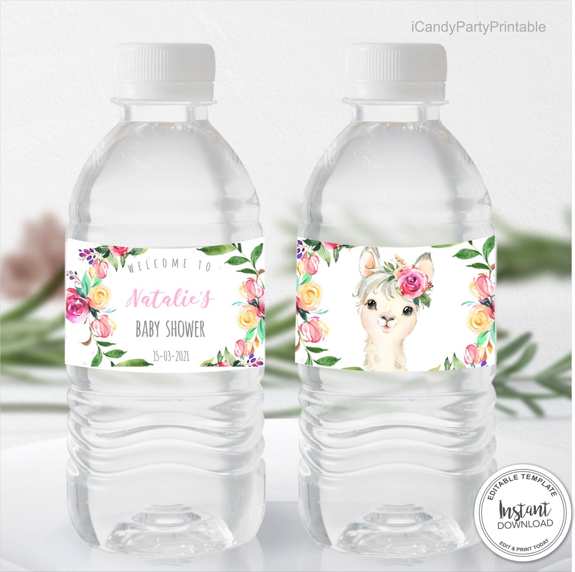 Llama Bottle Labels Llama Baby Shower Editable Printable | Etsy