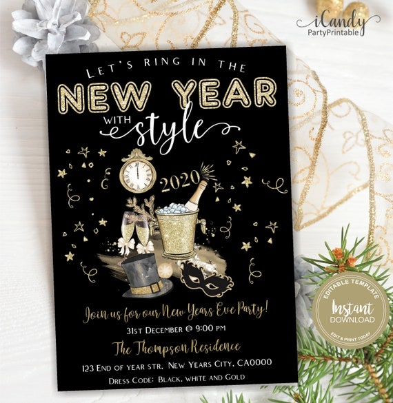 New Years Party Invitation, NYE Party, New Years Party, DIY Printable Invitation, Digital Download, 2021 Il_570xn