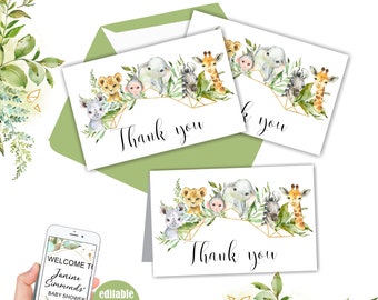 Jungle Baby Shower, Thank You Card, Jungle Thank You Cards, Instant download, Printable