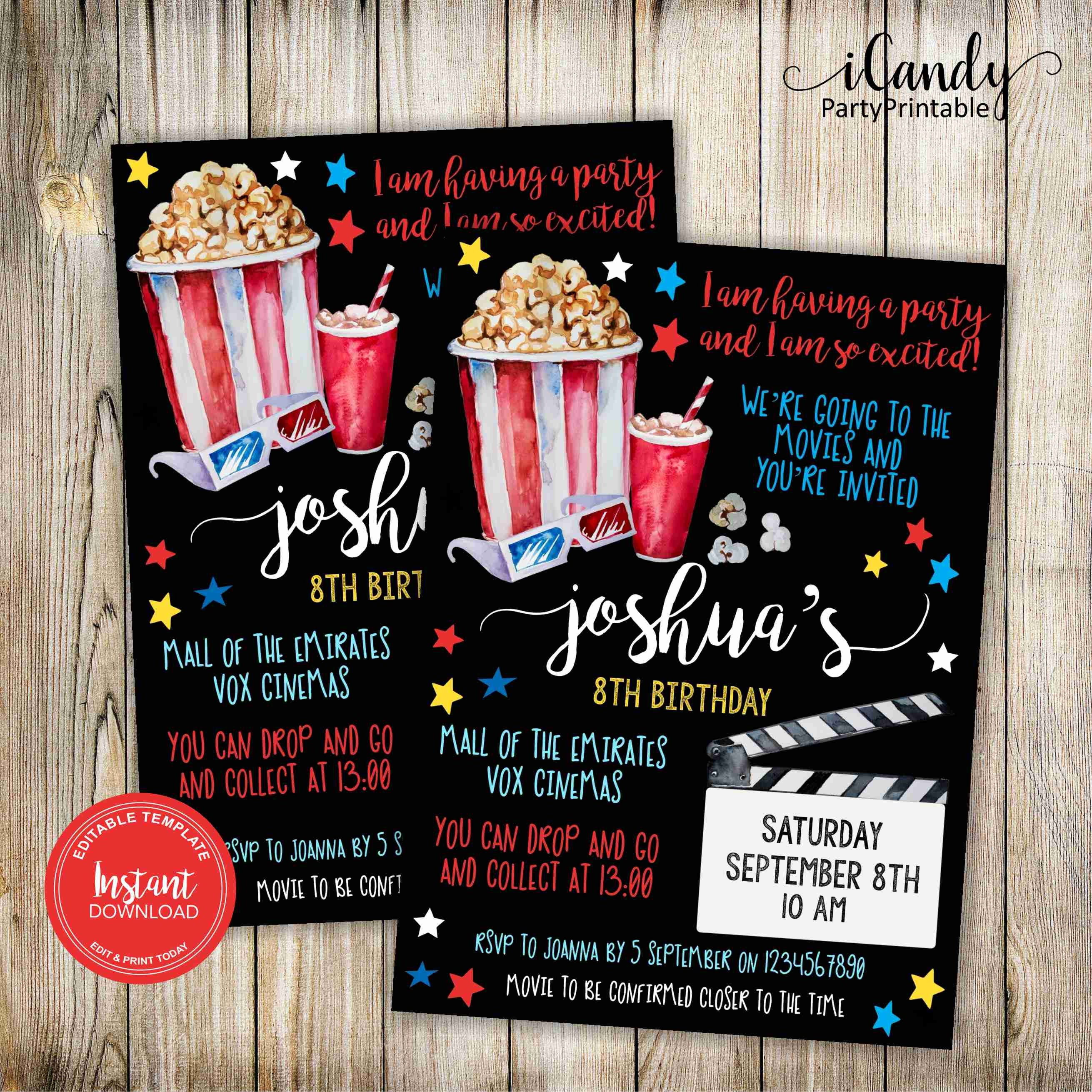 Movie Night Birthday Invitation for a Boy Cinema Invitation | Etsy