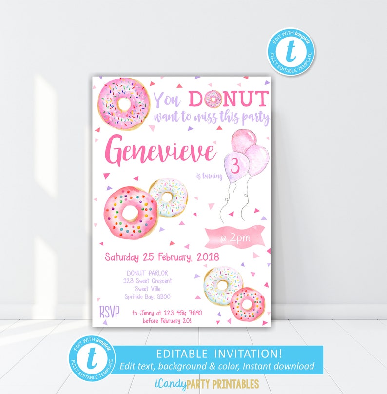 INSTANT DOWNLOAD Donut Cupcake Toppers Girl Donut Birthday Etsy