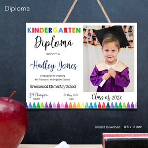 Editable Kindergarten Diploma With Photo, Preschool Certificate ...