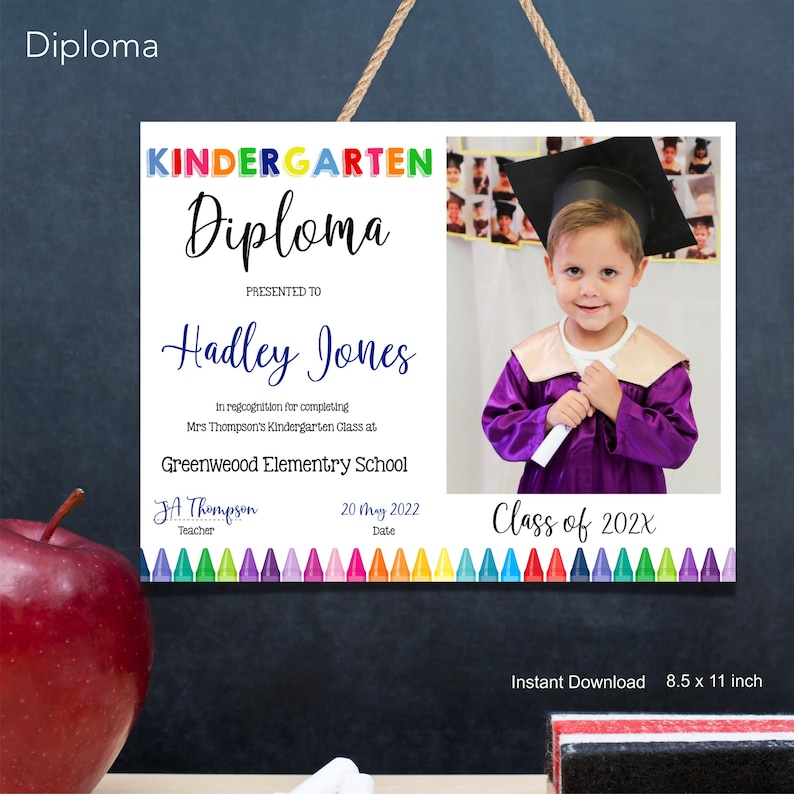 Editable Kindergarten Diploma with Photo, Preschool Certificate Template, Graduation Diploma 2024, INSTANT DOWNLOAD image 5