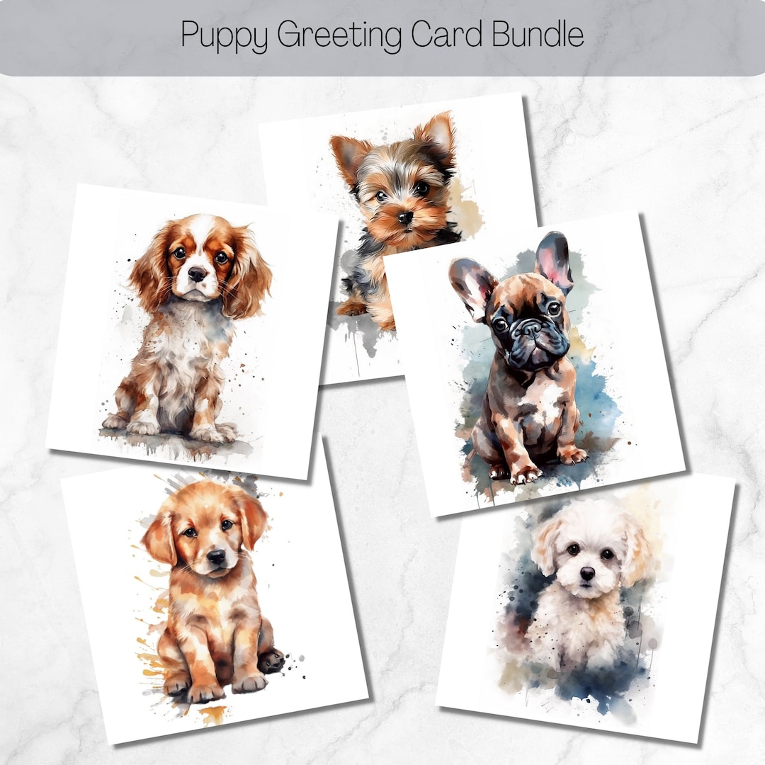Printable Puppy Greeting Card Bundle, Cards for Dog Lovers, Dog ...