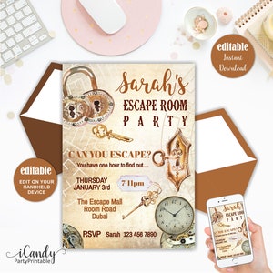 Escape Room Invitation, Escape Room Party Invitation, Escape Room Game, Editable, Instant Download