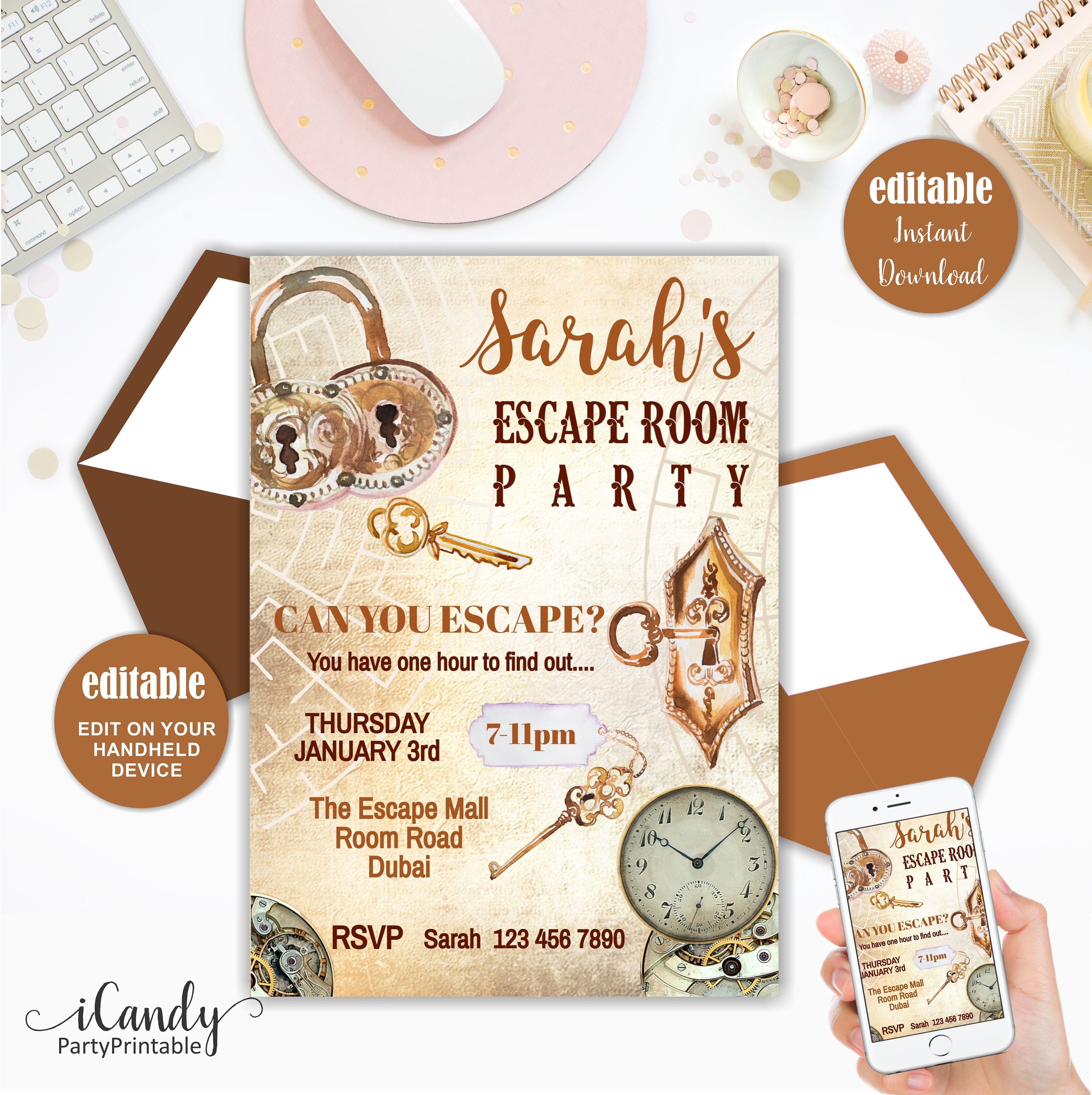 Escape Room Invitation, Escape Room Party Invitation, Escape Room Game,  Editable, Instant Download 