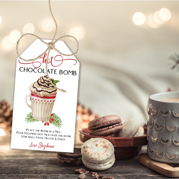 Hot Chocolate Bomb, Christmas Tags, Gift for Teacher, Christmas Hot Chocolate Bomb Tag, Editable Instant Download, Il_570xn