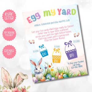 Folleto de recaudación de fondos de Easter Egg My Yard, juego de Pascua del vecindario, recaudación de fondos para escuelas y clubes, folleto de Egg My Yard, diversión del vecindario,