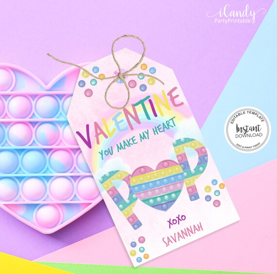 Valentine's Day Pop It Gift Tag, Pop It Valentine's Tag, Kids Valentines, Editable Valentine's Tag, Instant Download, Il_570xn