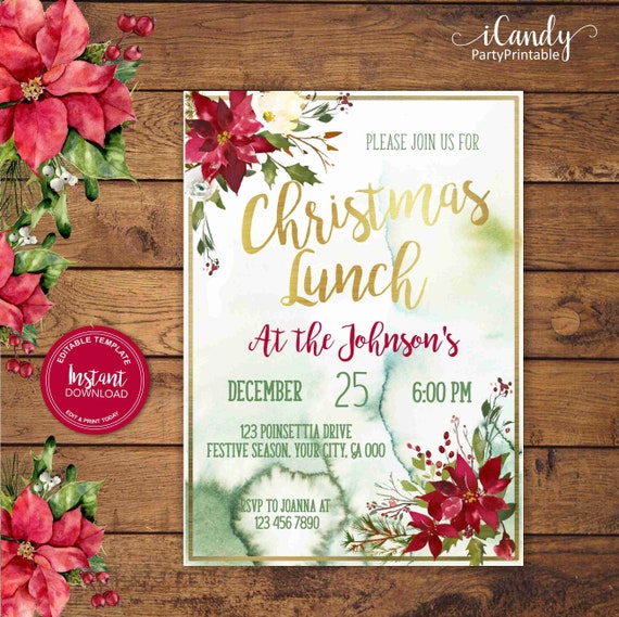 Printable Christmas Lunch Invitation Christmas Invitation Etsy
