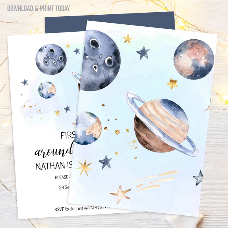 First Trip Around The Sun Birthday Invitation, 1st Birthday Outer Space Party, Editable Invitation, Instant Download, image 4