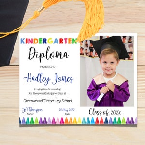 Editable Kindergarten Diploma with Photo, Preschool Certificate Template, Graduation Diploma 2024, INSTANT DOWNLOAD image 1