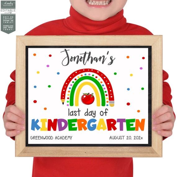 Editable Rainbow First Day of School Sign, Last Day of School Sign, Back to School Print, Kindergarten Sign, Instant Download, Il_570xn