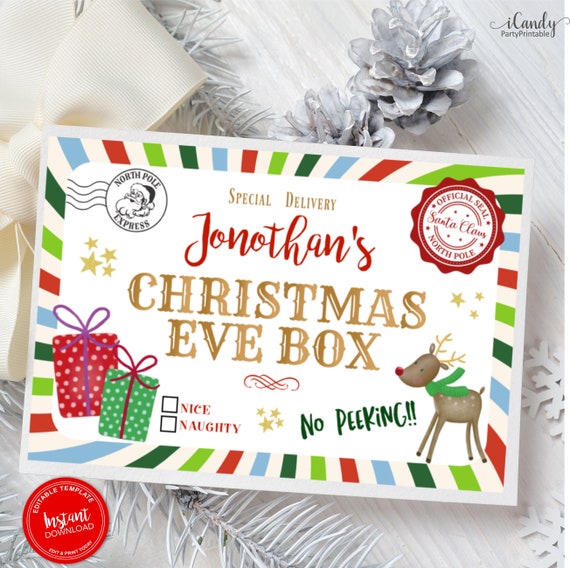 EDITABLE Christmas Eve Box Label Christmas Eve Box Night Before Christmas Christmas Eve
