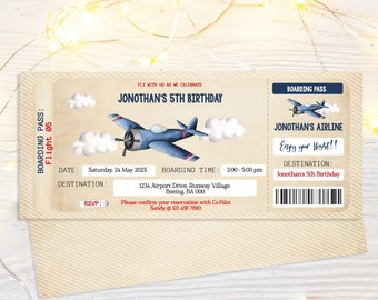 Airplane Ticket Birthday Invitation, Airplane Invitation for Boy, Editable Invitation,