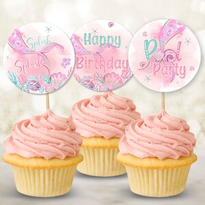 Mermaid Birthday Cupcake Toppers, Mermaid Favor Tags, Mermaid Pool Party, Under The Sea Party, Non-Editable Instant Download,