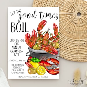 Crawfish Boil Birthday Invitation, Crawfish Graduation, Crawfish Boil, Let the Good Times Boil,  Editable Invitation, Instant Download,