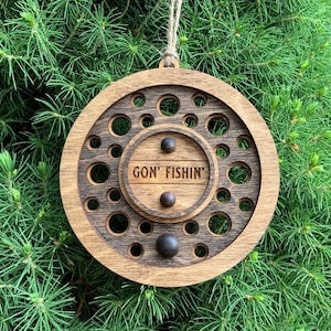 Handmade Wood Fly Fishing Reel Ornament - Personalize