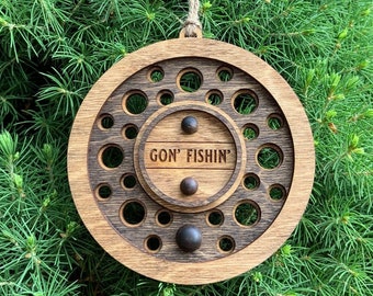 Handmade Wood Fly Fishing Reel Ornament - Personalize