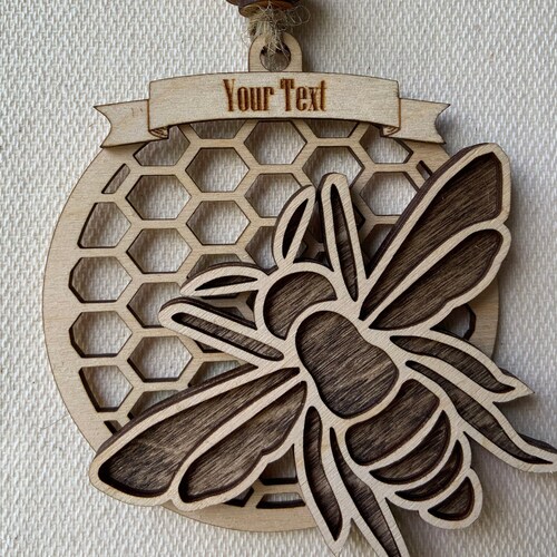 Filigree Bee Wooden Ornament With Flowers Natural Wood Honey Etsy