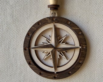 Compass Rose Wooden Ornament - Personalize