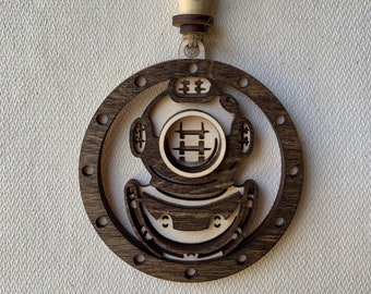 Scuba Diver Helmet Wooden Ornament - Personalize