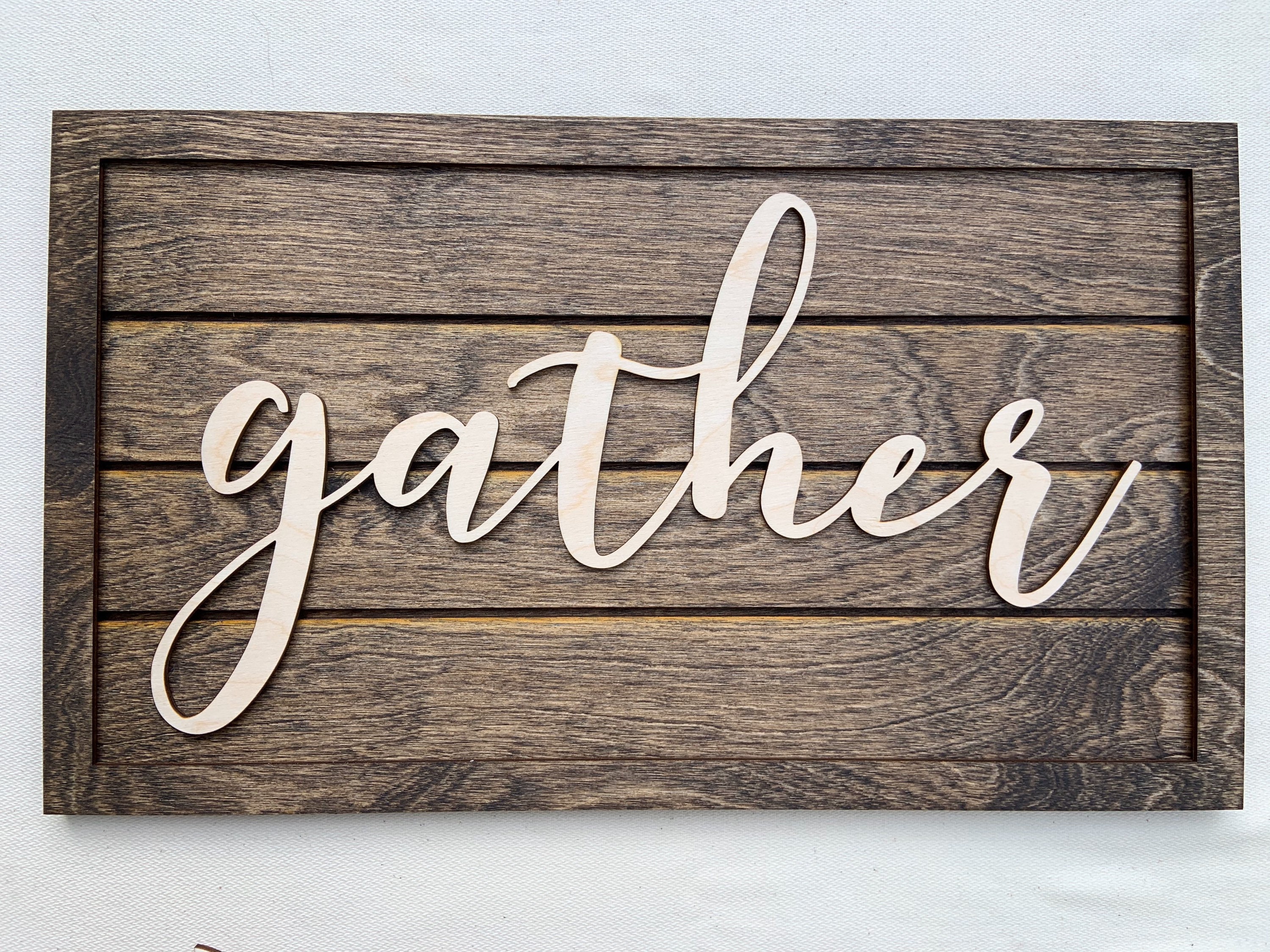 Rustic Engraved Wood Sign "WE GATHER TOGETHER" distressed