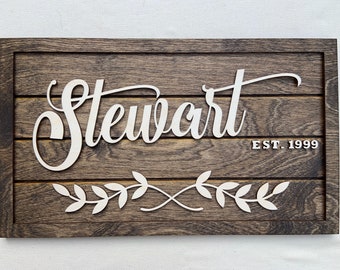 Rustic Family Sign, Family Name Established, Custom Wood Sign, Wedding Sign, Personalized Gift, Last Name Sign, 3D Personalized Sign