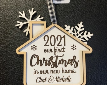 Personalized “Our first Christmas in our new home” wood ornament