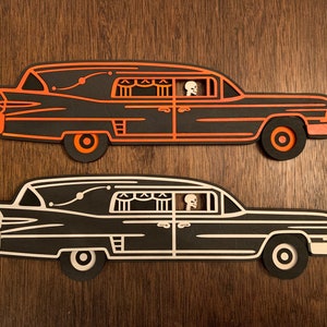 Vintage Inspired Halloween Hearse Wall Art - Halloween Decor - Primitive - Retro