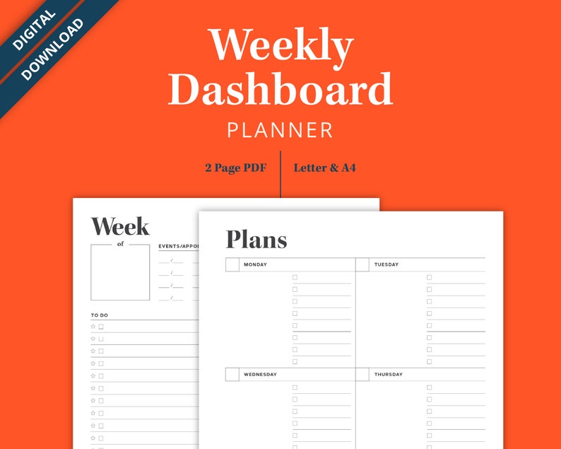 Weekly Dashboard Planner Printable | Letter &amp; A4 | Digital Download ...