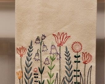 Embroidered flowers, Embroidered  Vintage Garden flowers, Embroidered summer flowers Kitchen/Tea Towel