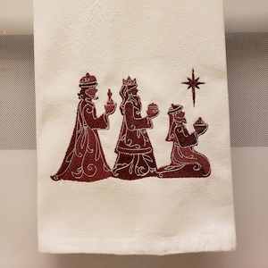 Embroidered Three Wise Men, Three Kings, Nativity Embroidered Kitchen/Tea Towel