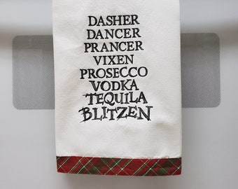 Witty Christmas Embroidered Towel/Embroidered Reindeer Names Christmas Towel/Embroidered Christmas Hand/Tea/Kitchen Towel