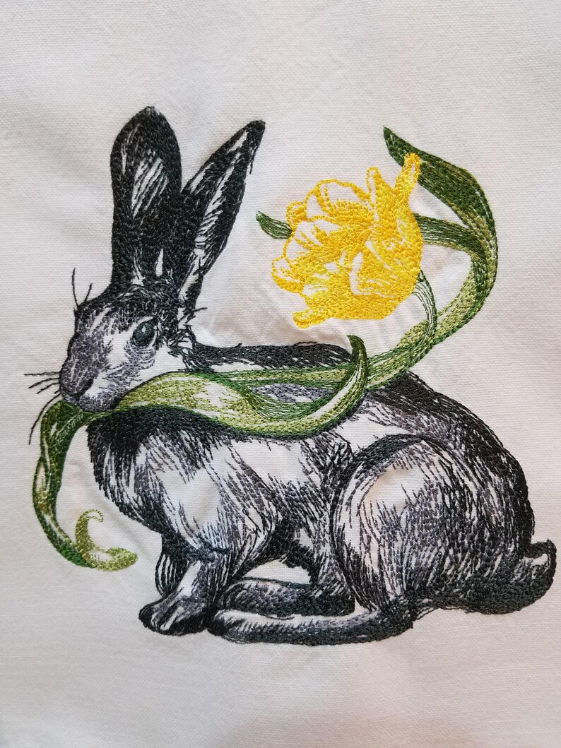 Embroidered Bunny and Daffodil/embroidered Bunny Sketch With - Etsy