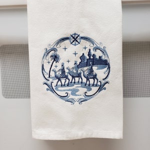 Three Wise Men, Three Kings, City of Bethlehem, Nativity Embroidered Kitchen/Tea Towel