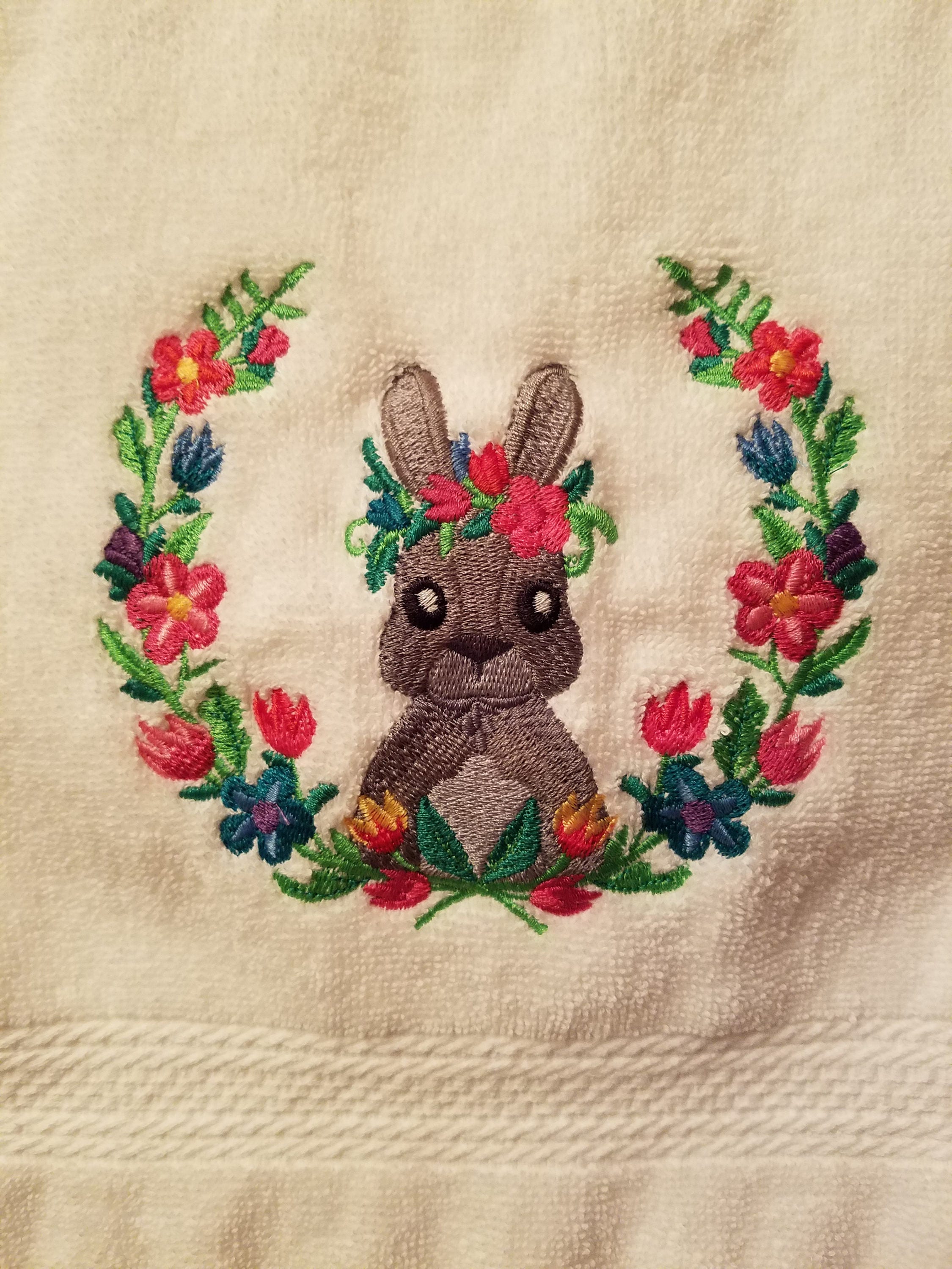 Embroidered Rabbit With Spring Flowers/embroidered Etsy