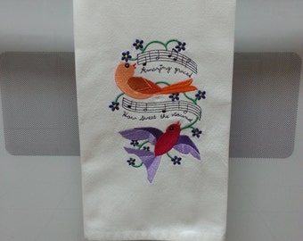 Embroidered Amazing Grace/Christian Amazing Grace How Sweet the Sound/Amazing Grace/Birds/Embroidered Kitchen/Tea Towel