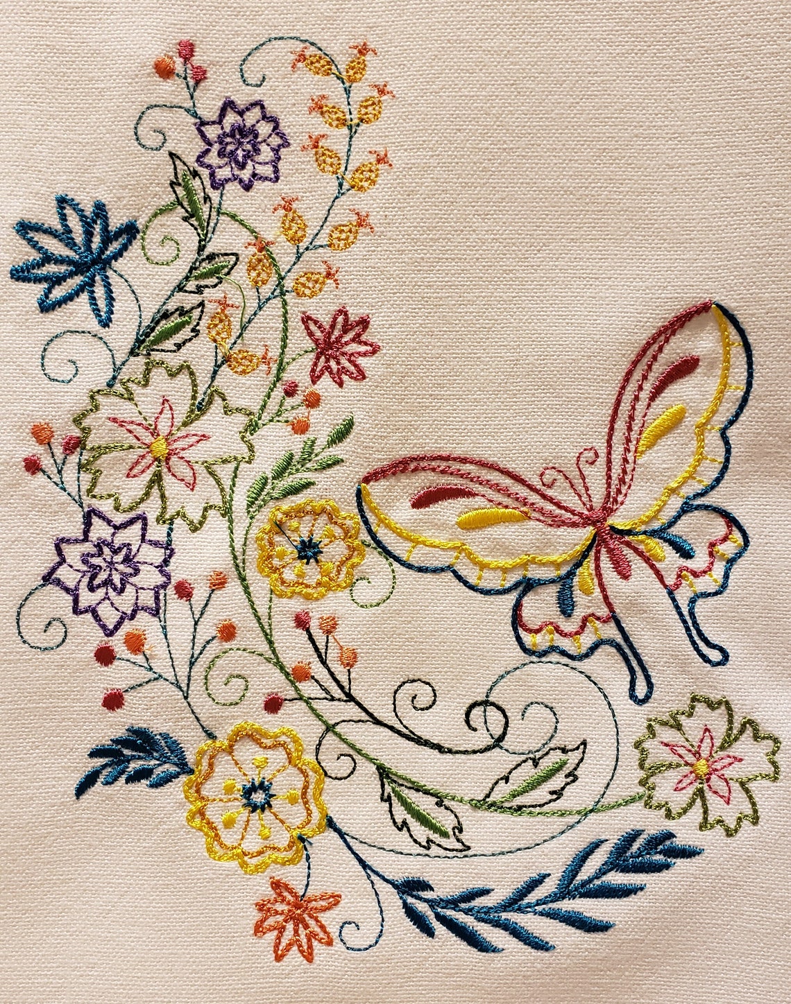 Embroidered Butterfly and Flowers/Butterfly Flourish | Etsy