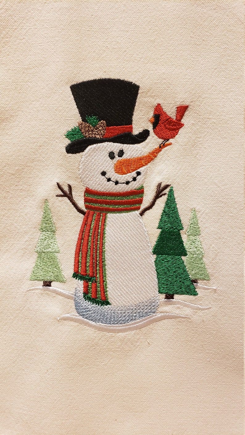 Embroidered Snowman and Cardinal/embroidered Winter Snowman Etsy