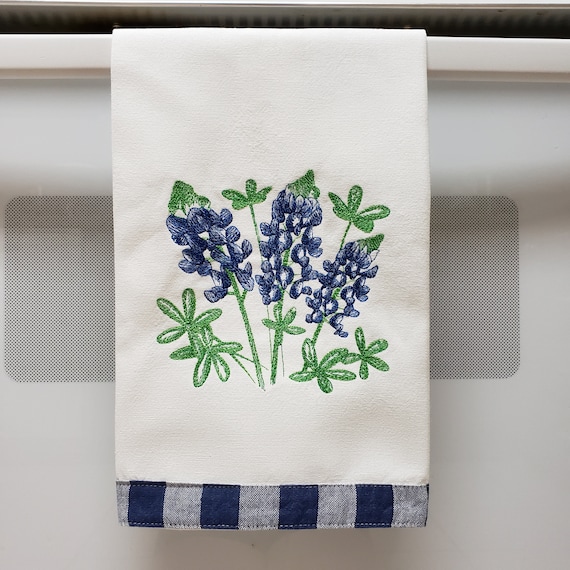 Embroidered Texas Bluebonnet Towel/Embroidered Bluebonnets/Bluebonnet Embroidered Kitchen/Tea/Hand Towel