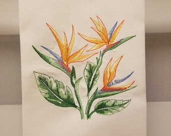 Embroidered Bird of Paradise/Bird of Paradise Flower/Bird of Paradise Embroidered Kitchen/Tea Towel/Floral Kitchen Towel/Kitchen Gift