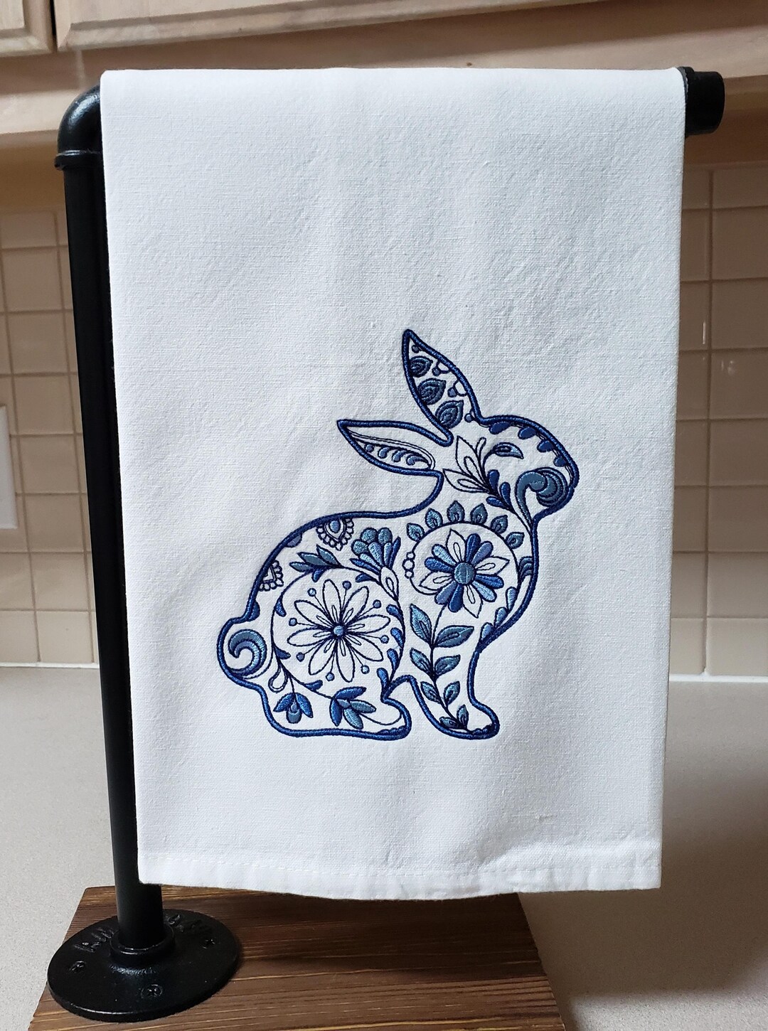 Delf Blue Rabbit Embroidered Delft Blue Bunny, Delft Blue Rabbit, Delft Blue Kitchen ...